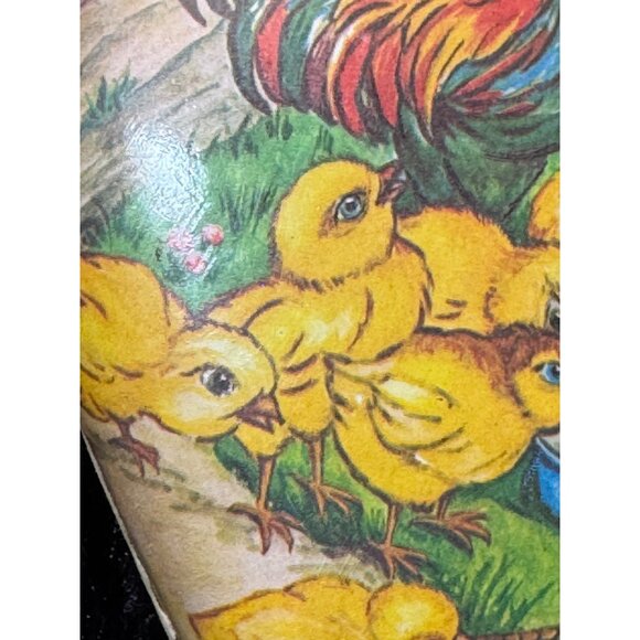 Vintage Germany Paper Mache Heart-Shaped  Box With Rooster Chicks Design Easter - Picture 4 of 10